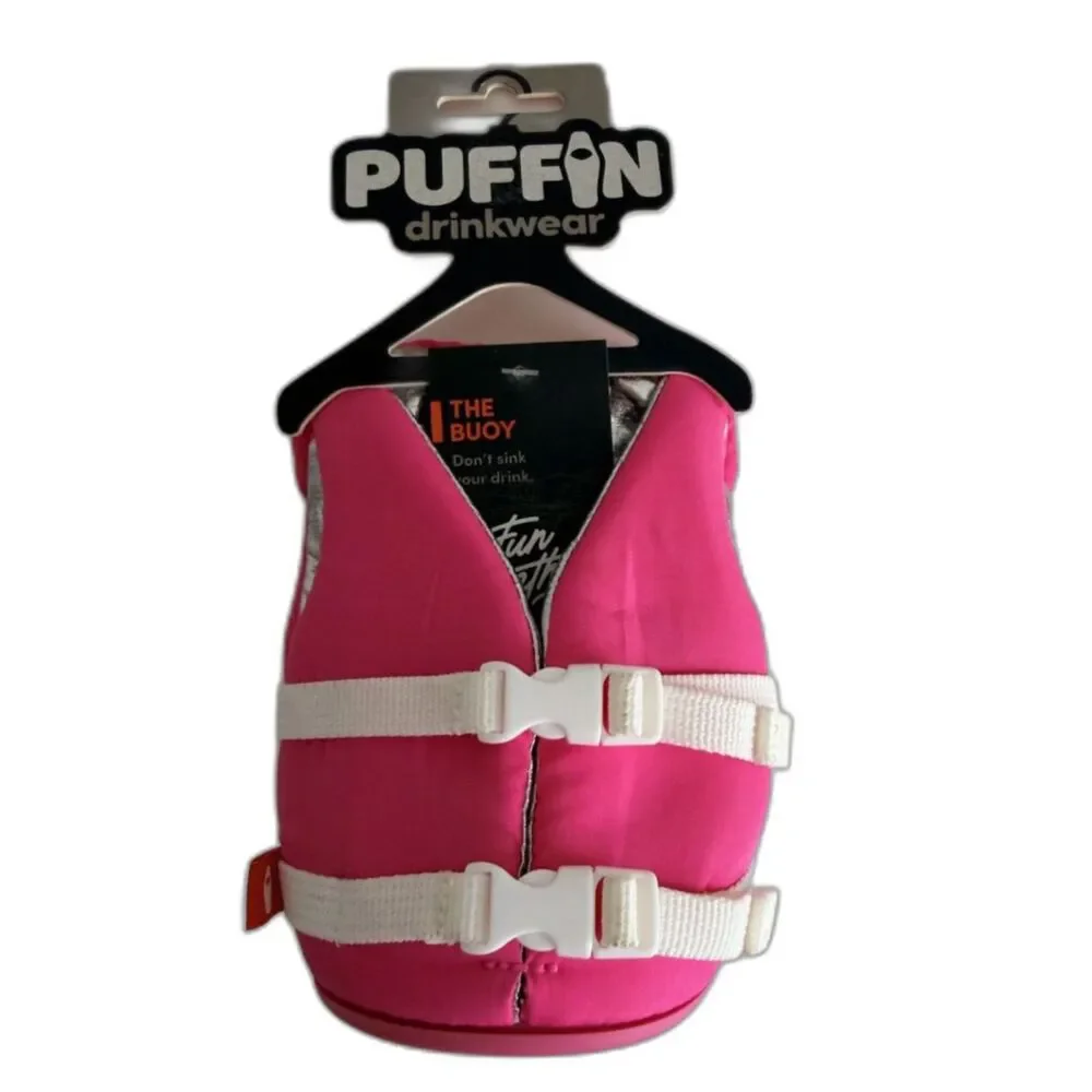 NWT Puffin Drinkwear The Buoy Party Pink 12 oz Floating Can Cooler Life Vest